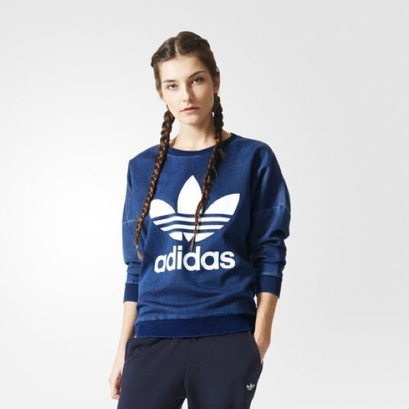 adidas Tops - Adidas Dolman Oversized Logo Denim Sweatshirt M